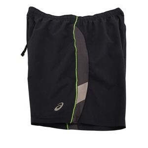 Asics Mens Black Lime Green Lined Running Shorts Large Reflective Zip Pocket